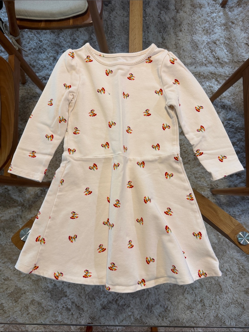 GAP Cream Long-Sleeve Dress with Red and Yellow Heart Print